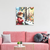 Kinderen Op zoek naar een Kerstvenster Vakantie Canvas Afdruk (Insitu (Woonkamer))