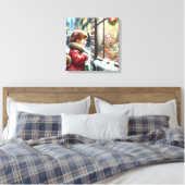 Kinderen Op zoek naar een Kerstvenster Vakantie Canvas Afdruk (Insitu (Slaapkamer))