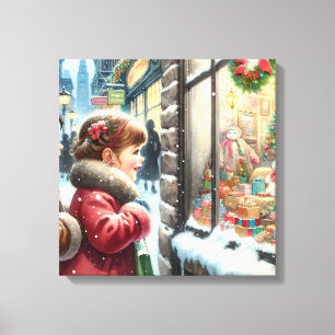 Kinderen Op zoek naar een Kerstvenster Vakantie Canvas Afdruk