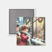 Kinderen Op zoek naar een Kerstvenster Vakantie Magneet (Voorkant / Achterkant)