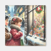 Kinderen Op zoek naar een Kerstvenster Vakantie Magneet (Voorkant)