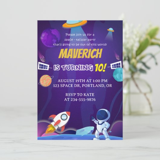 Kinderen Outer Space Planeten Verjaardagsuitnodigi Kaart (Staand voorkant)