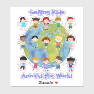 Kinderen over de hele wereld glimlachen sticker