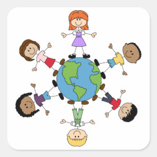 Kinderen over de hele wereld vierkante sticker