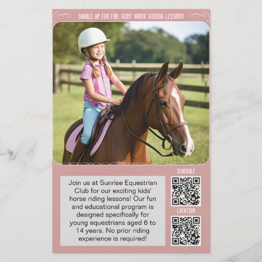 Kinderen Paardrijden Lesson Flyer met QR Codes (Voorkant)