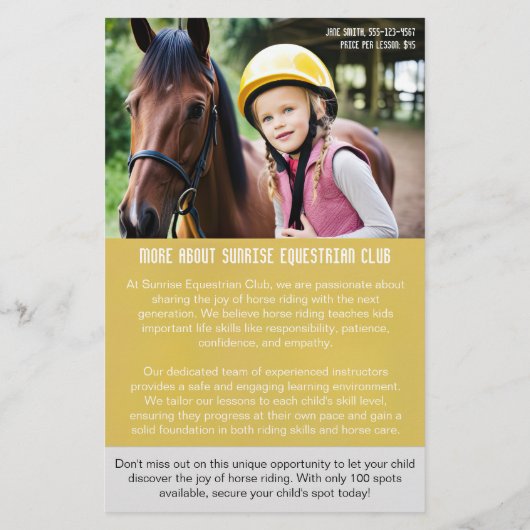 Kinderen Paardrijden Lesson Flyer met QR Codes (Achterkant)