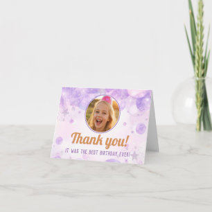 Kinderen Paarse Bellen Glitter Sterren Foto Verjaa Bedankkaart