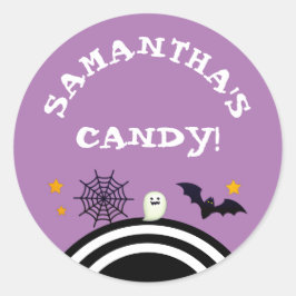 Kinderen Paarse Gepersonaliseerde Halloween Snoep Ronde Sticker