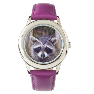 Kinderen Paarse lederen riem horloge w / wasbeer