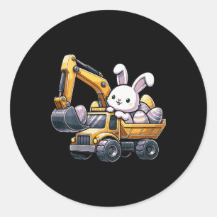 Kinderen Paashaas Graafmachine Gelukkige Pasen Ronde Sticker