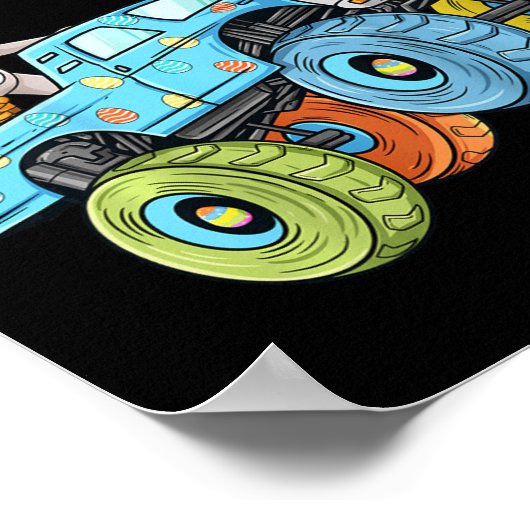 Kinderen Paashaas rijdt op monstertruck plezier jo Poster (Hoek)