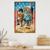 Kinderen paraderen met Amerikaanse vlag vintage 4 Poster (Keuken)