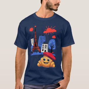 Kinderen Parijs Frankrijk Croissant met Baret Hall T-shirt