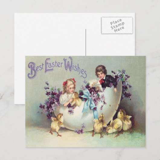 Kinderen Pasen Chick Ei Violets Feestdagenkaart (Voorkant / Achterkant)