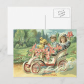 Kinderen Pasen Chick Vintage Auto Bloemen Feestdagenkaart (Voorkant / Achterkant)