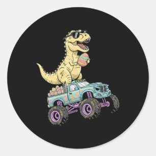 Kinderen Pasen T Rex Monster Truck Dino Grafisch  Ronde Sticker