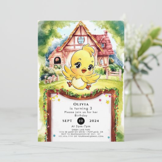 Kinderen Pastel Kip Verjaardag Kaart (Staand voorkant)