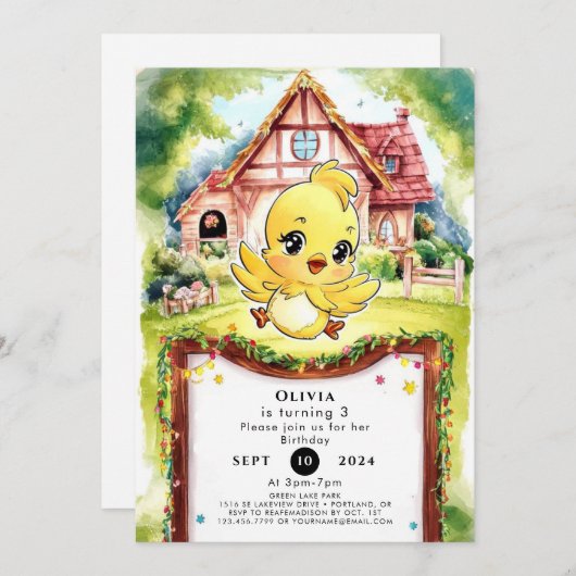 Kinderen Pastel Kip Verjaardag Kaart (Voorkant / Achterkant)