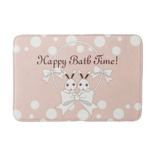 Kinderen Pastel Pink Cute Twin Bunnies Badmat