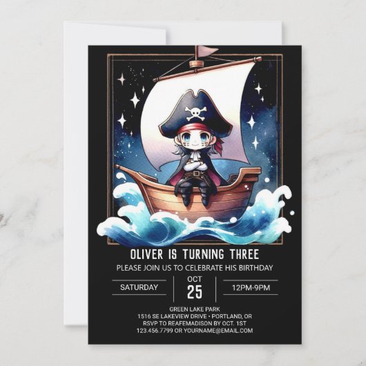 Kinderen Pastel Pirate Verjaardag Kaart (Voorkant)