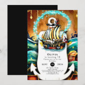 Kinderen Pastel Ship Adventure Pirate Verjaardag Kaart (Voorkant / Achterkant)