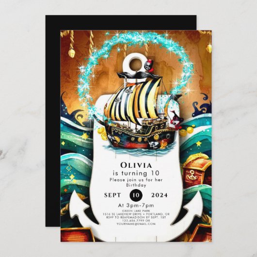 Kinderen Pastel Ship Adventure Pirate Verjaardag Kaart (Voorkant / Achterkant)