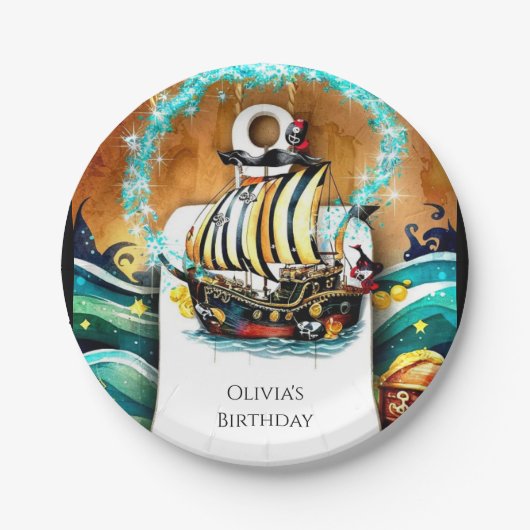 Kinderen Pastel Ship Adventure Pirate Verjaardag Papieren Bordje (Voorkant)
