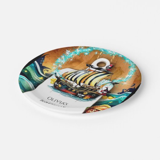Kinderen Pastel Ship Adventure Pirate Verjaardag Papieren Bordje (Gekanteld)
