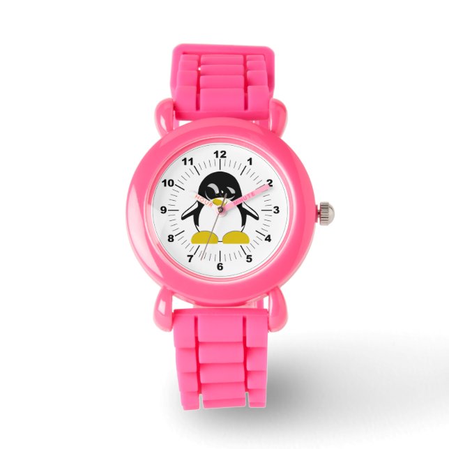 Kinderen Penguin Pink Glitter Strap Horloge (Voorkant)