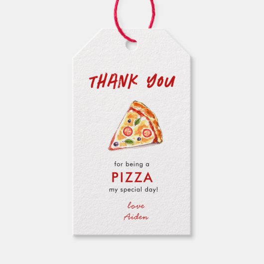 Kinderen PIZZA Verjaardagsfeestje Bedankt Cadeaulabel (Voorkant)