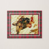 Kinderen Plezier Sledding  Winter Scene Plaid Legpuzzel (Horizontaal)