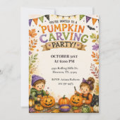 Kinderen Pompoen Snijden Halloween Feest Kaart (Voorkant)