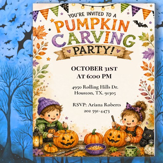 Kinderen Pompoen Snijden Halloween Feest Kaart