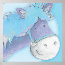 Kinderen pony kunst baby blauwe vierkante poster p