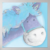 Kinderen pony kunst babyblauwe vierkante poster af (Voorkant)