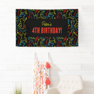 Kinderen Pret Sprong Overzicht Neon Zwart Verjaard Spandoek