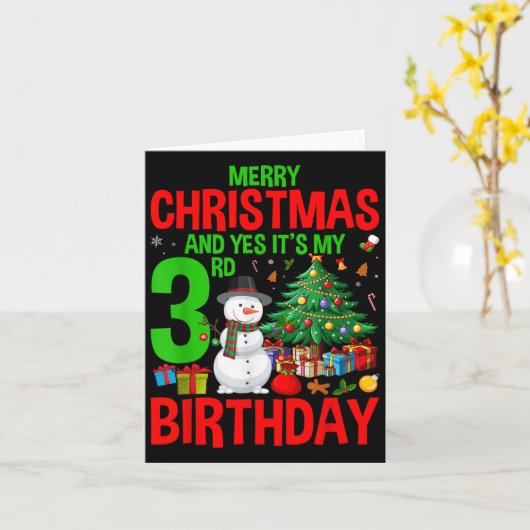 Kinderen Prettig Kerstmis En Ja Het Is Mijn 3e Ver Kaart (Gele Bloem)