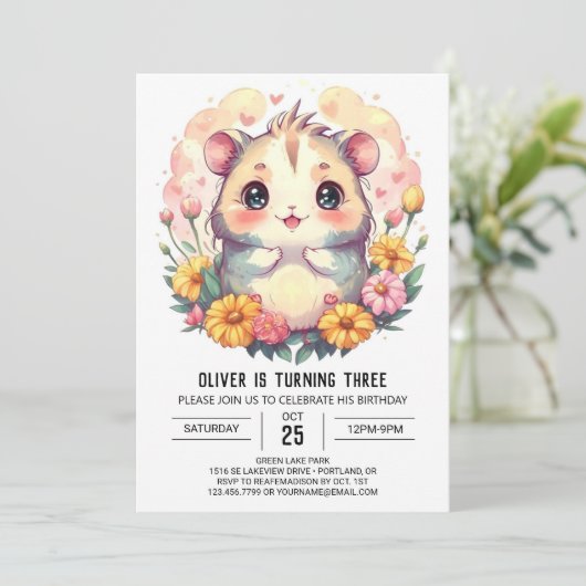 Kinderen Printable Hamster Verjaardag Kaart (Staand voorkant)