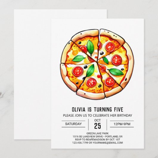 Kinderen Printable Pizza Verjaardag Kaart (Voorkant / Achterkant)