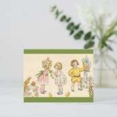  kinderen proberen op paashaas briefkaart (Staand voorkant)