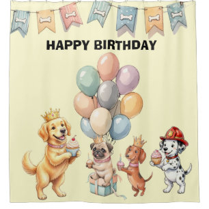 Kinderen Puppy Pawty Verjaardag Achtergrond Douchegordijn