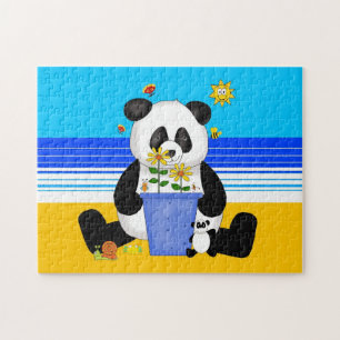 Kinderen Puzzel Panda Op Het Strand