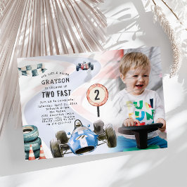 Kinderen Race Auto Thema 2e Verjaardagsfeestje Fot Kaart