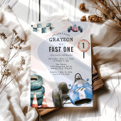 Kinderen raceauto thema eerste verjaardagsfeestje kaart