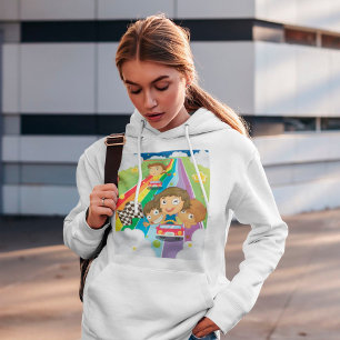 Kinderen racen op een regenbooghoodie hoodie