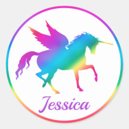 Kinderen Regenboog Gradiënt Eenhoorn Silhouet Ronde Sticker