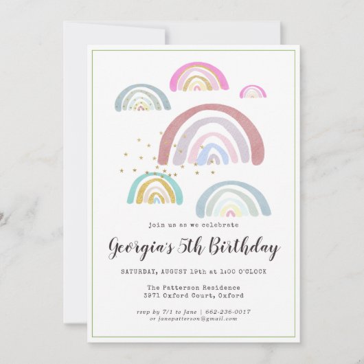 Kinderen Regenboog Verjaardagsfeest Uitnodiging (Voorkant)