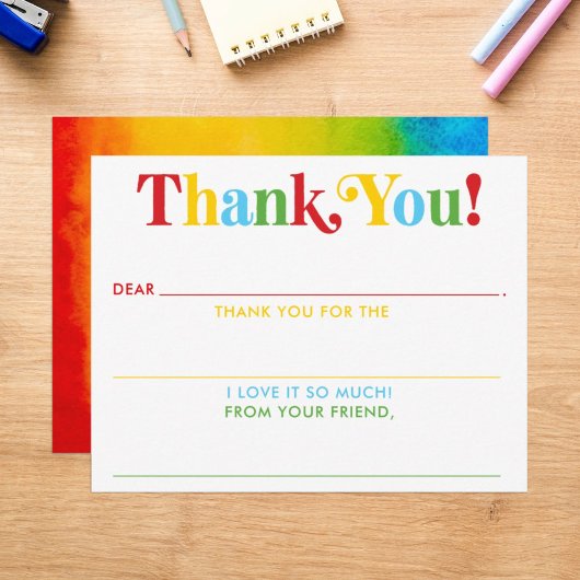 Kinderen Regenboog Watercolor Invulkaart Bedankt