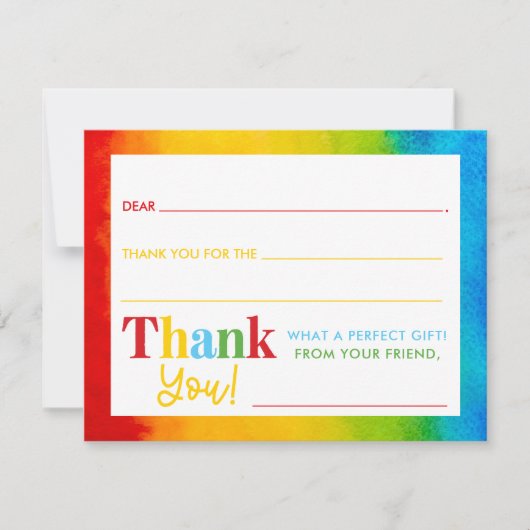 Kinderen Regenboog Waterverf Invul Dankkaart Bedankkaart (Voorkant)