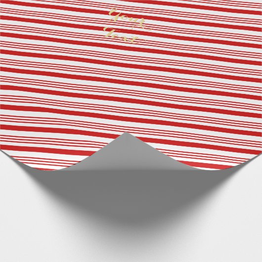 Kinderen Retro Kerst Snoepriet Strepen Gouden Teks Cadeaupapier (Hoek)